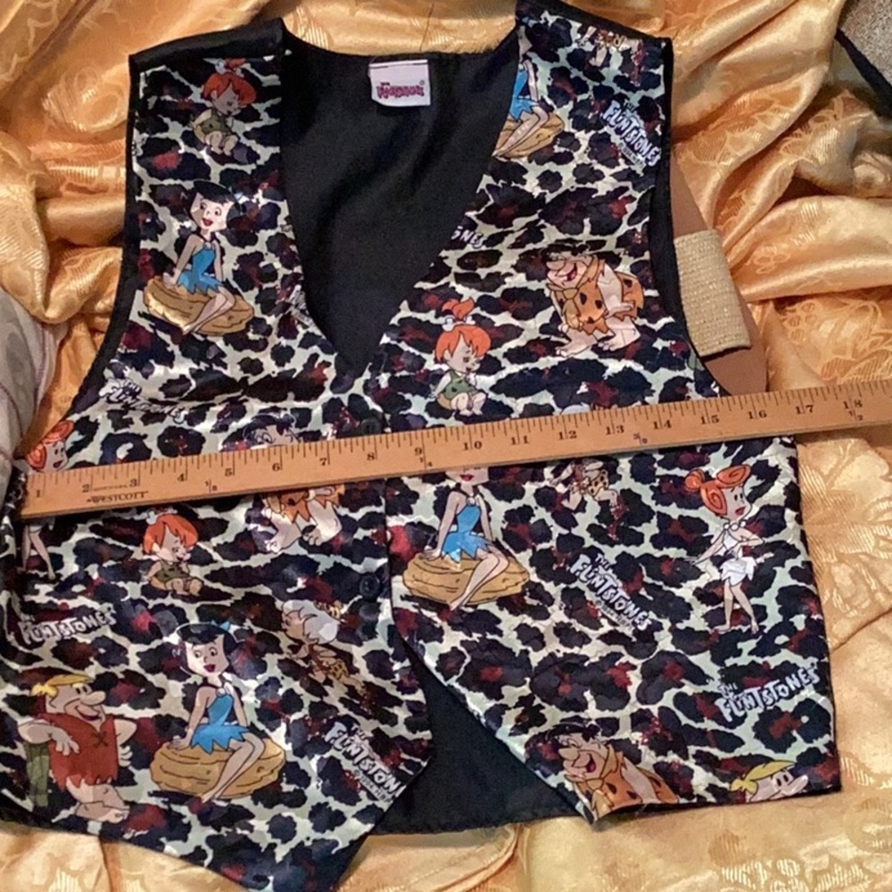 🦴 Vintage 1994 Flintstones Satin Vest Waistcoat Leopard Print Hanna-Barbara NWT